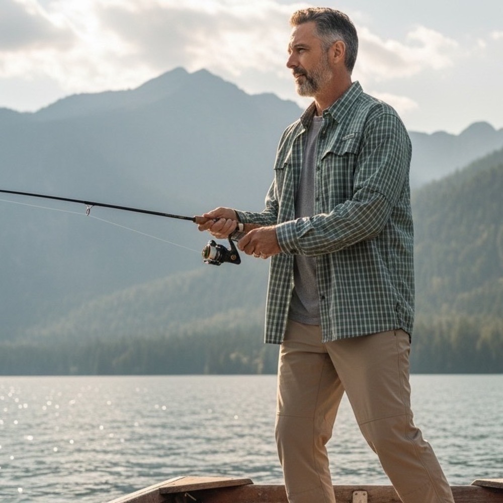 Habit Mens Fish Finder Sharkskin Plaid Long Sleeve Fishing Shirt Grey 2XL‎